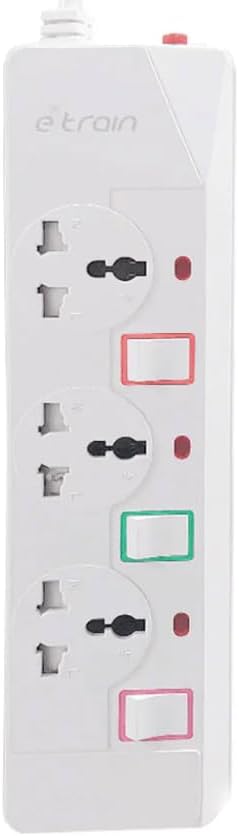 Etrain 16A Power Strip with Overload Protection 3 Output Plugs, 1.5M - On/OFF Switch