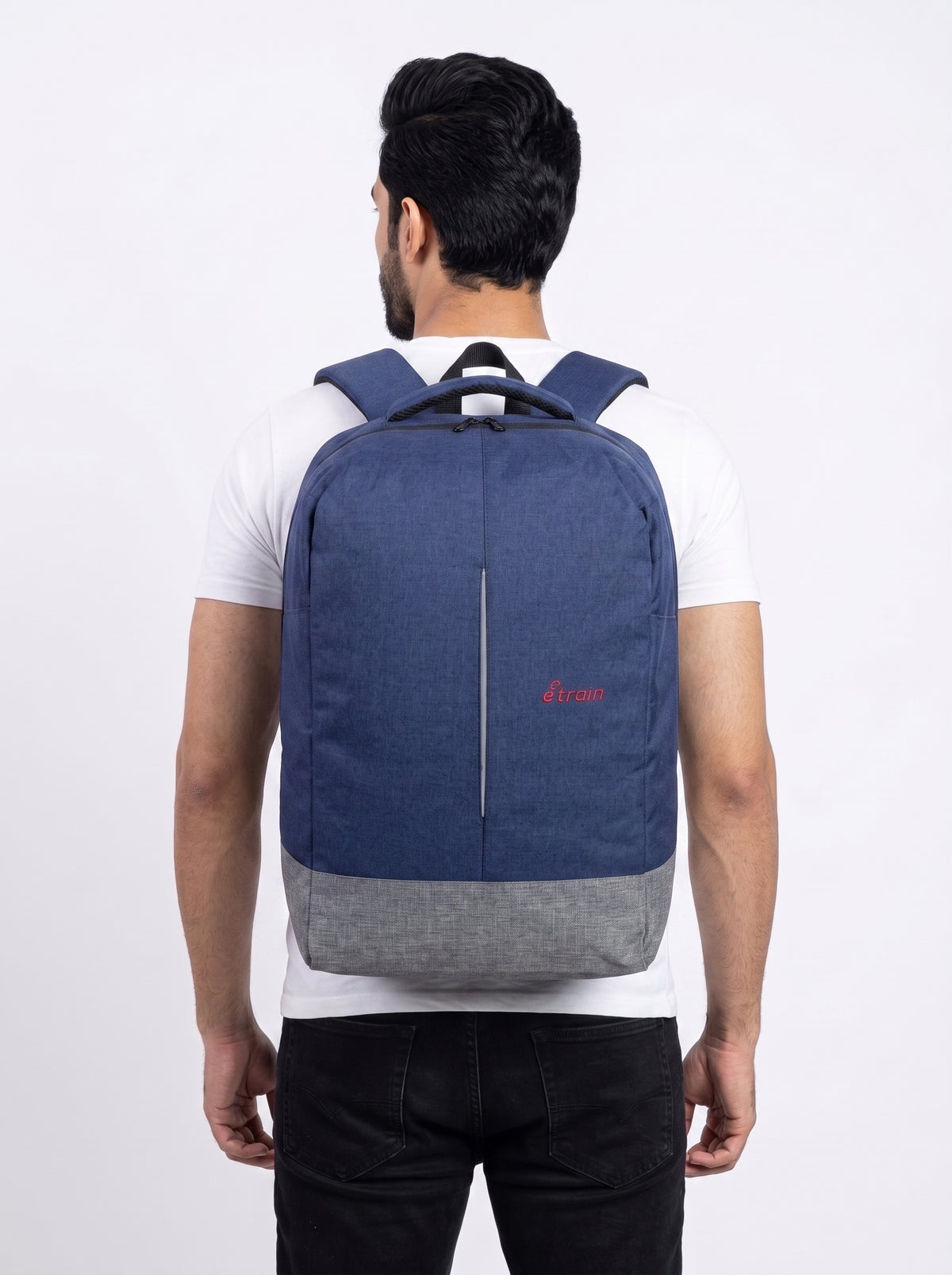 E-train Laptop Backpack, Made by High Quality Nylon Material with Etrain Zipper Puller fits up to 15.6", Blue * Gray