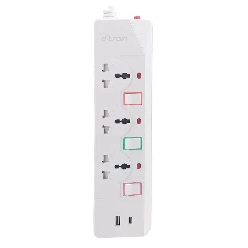 Etrain 16A Power Strip with Overload Protection 3 Output Plugs + 1 USB + 1 Type-C 2.4A Charging Ports, 1.5M - On/OFF Switch
