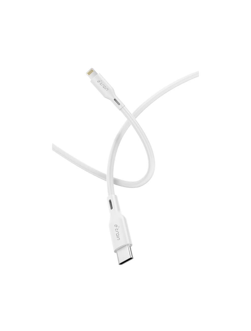 E-train USB-C to Lightning Cable, ideal for charging, syncing, and transferring data, PVC, 9V 2.22A, 1M, White
