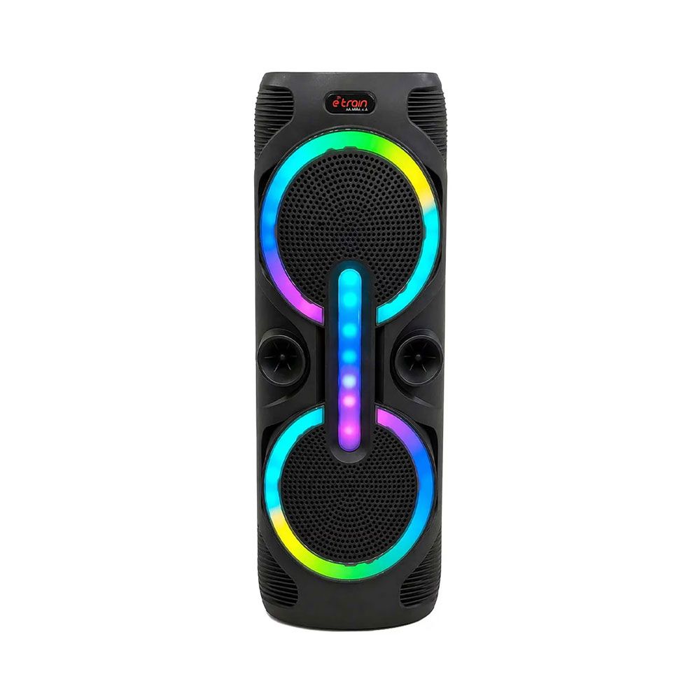 مكبر صوت بلوتوث إي ترين RGB بقوة 10 واط*2، بطارية 3000 مللي أمبير، USB، TF، AUX، مع ميكروفون سلكي، أسود